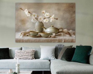 Japanse Theeset met Bloesem - Tijdloos Stilleven van Joriali fotografie en schilderijen