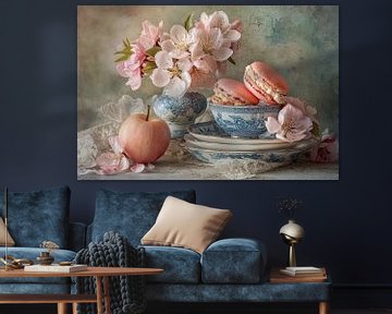 Pastel Macarons with Fruit and Flowers – Elegant Dessert Still Life by Joriali photography and paintings