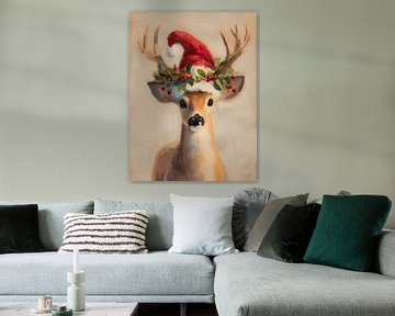 Kerst rendier met kerstmuts en hulstkrans van But First Framing