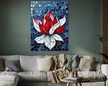 Captivante mosaïque de lotus : Une symphonie de rouge, de blanc et de bleu