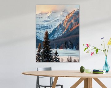 Besneeuwde bergen en pijnbomen van rendy okta