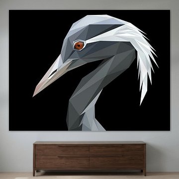 Grey Demoiselle Crane Low Poly Abstract