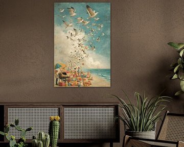 BBQ Disaster – Humoristische Retro Poster van BowiScapes abstract en digitale kunst