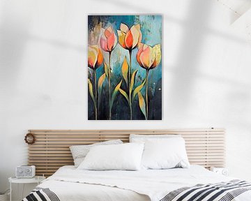 Peinture de tulipes | Pétales dorés sur Art Merveilleux