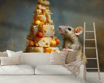 Verspielte Maus am Weihnachtsbaum aus Käse und Tomaten von But First Framing