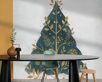 Minimalistischer Weihnachtsbaum in Gold und Tiefblau von But First Framing