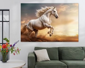 Lichtgekleurd paard steigert tegen bewolkte hemel van Markus Gann