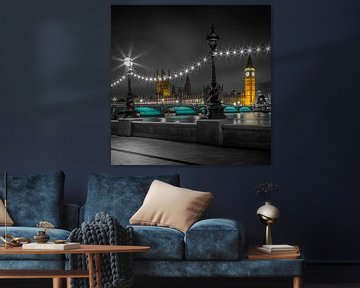 Avond Westminster Bridge in beeld - kleurkey van Melanie Viola