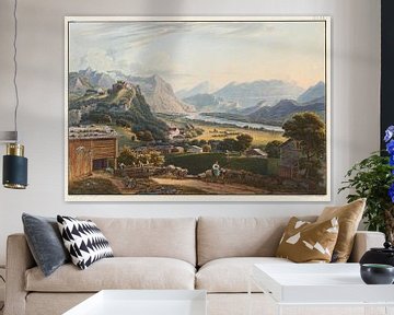Uitzicht op het kasteel en het dorp Vaduz, Johann Ludwig Bleuler