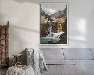 Uitzicht op de Rijnwaterval en de Avers-stroom in Roflen, Johann Ludwig Bleuler