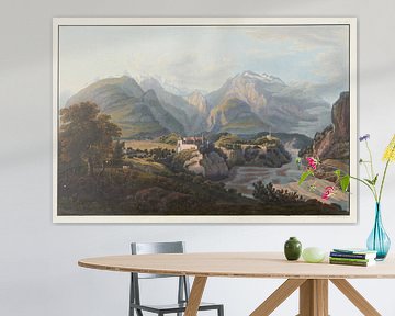Uitzicht op kasteel Razuns, de berg Galanda en het Gunkels-bergpad, Johann Ludwig Bleuler