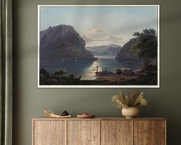 Uitzicht op Lourley Rocks en zalmvissen, Johann Ludwig Bleuler