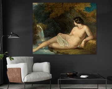 Liggende vrouwelijke naaktheid bij een waterval, William Etty