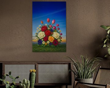 Flowers at sunset - colourful bouquet in nature