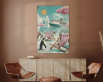 Antarctic Cruise Surprise - Humorous Retro Travel Poster by BowiScapes abstract and digital art