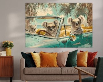 Koala Roadtrip – Humoristische Retro Poster van BowiScapes abstract en digitale kunst