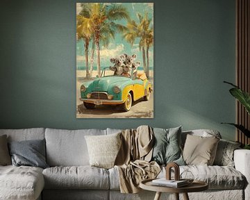 Koala Roadtrip – Humoristische Retro Poster van BowiScapes abstract en digitale kunst