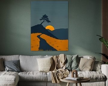 boom bij zonsondergang