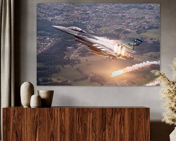 Luchtfoto Belgische F-16AM met special paint