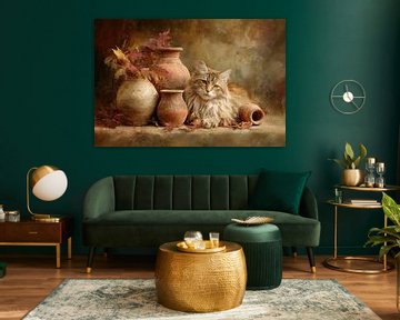 Cat and Pottery - Warm Autumn Still Life by Joriali photography and paintings