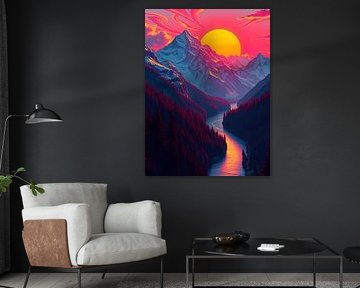 Neon Sonnenuntergang Bergblick