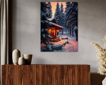 Gemütliche Hütten-Winter-Szene