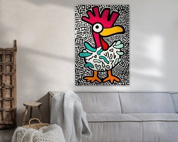 Kip met Kleuren | Vrolijke Kip met Lijnen van ARTEO Schilderijen
