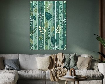 L'élégance dans l'émeraude : Un jardin verdoyant de motifs feuillus - Impression d'art numérique
