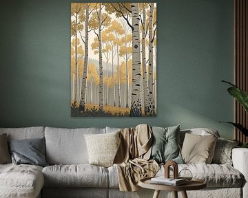 Un bosquet de trembles dorés en automne : Une impression d'art numérique moderne et sereine