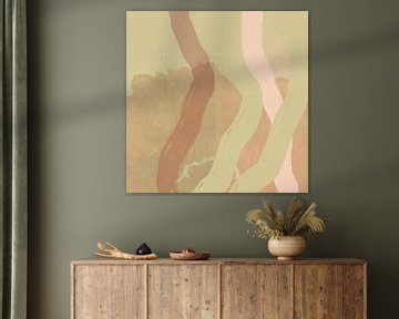 Neutral abstract lines and shapes in soft green and pink by Abstract Minimalist Art