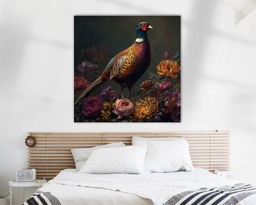 Kleurrijke Fazant – Vogel met Bloemen | Bloemenkunst voor aan de Muur van Danny van Eldik - Perfect Pixel Design