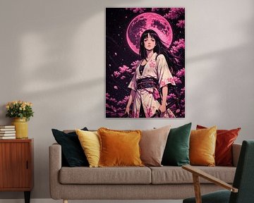 Anime Samurai Girl Kirschblüte Sakura Mondlicht von Ruzerin
