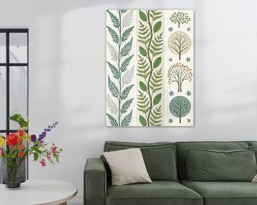 Whimsical Woodland Botanical Art Print - Ferns, Trees, and Greenery Patterned Wall Decor by Artistic