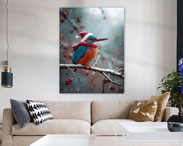 Kerst ijsvogel met hoed en sjaal van But First Framing