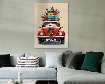 Vintage kerstauto met geschenken en sneeuw van But First Framing