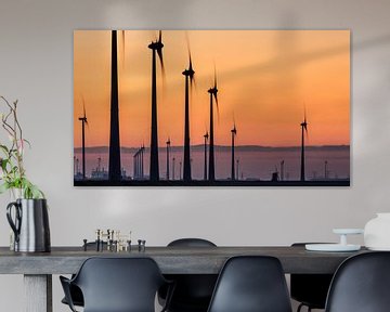 Polder mill Goliath among modern wind turbines - Eemshaven by Jurjen Veerman