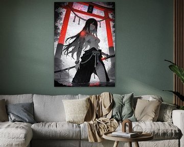 Anime Samurai Ronin Girl Torii Gate von Ruzerin