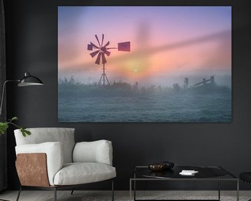 Windmill in the fog by Taede Smedes