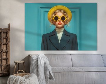 surrealistisch portret vrouw met gele bril en hoed van Egon Zitter