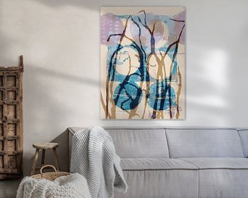 Scandinavian abstract nature. Grass in pastel lilac, blue, beige by Dina Dankers