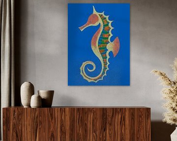 Illustration d'un hippocampe abstrait en bleu sur STUDIO MINIMAL ART