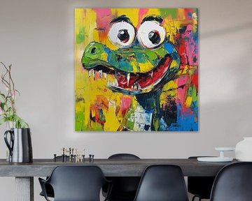 Smiling Crocodile in Colourful Paint