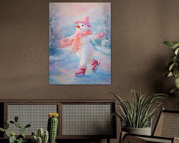 Sneeuwpop op schaatsen in roze winterkleding van But First Framing