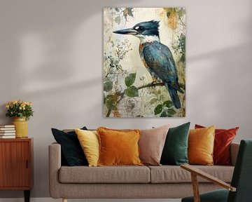 Steampunk ijsvogel op tak in artistieke stijl
