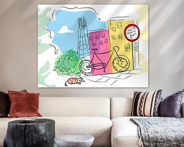 Bicycle in the City with Cat by Golden Haze Studio