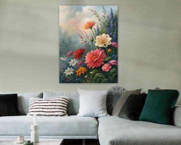Une symphonie d'été : Peinture à l'huile d'une prairie de fleurs sauvages vibrante