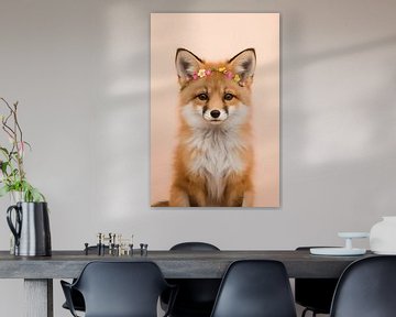 Renard avec couronne de fleurs - portrait