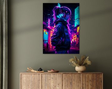Anime Mädchen Cyberpunk Stil Japan