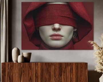 surreal portrait woman with blindfold red