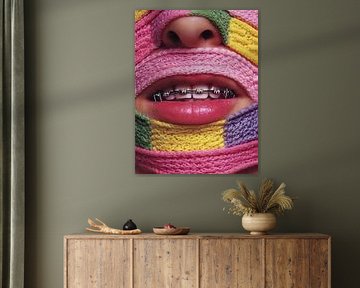 surrealist portrait woman with braces
